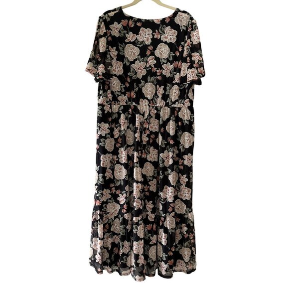 Siren Lily Womens Floral Longer Dress 3X Flutter Sleeves Elastic Waist Tiered - Picture 4 of 7